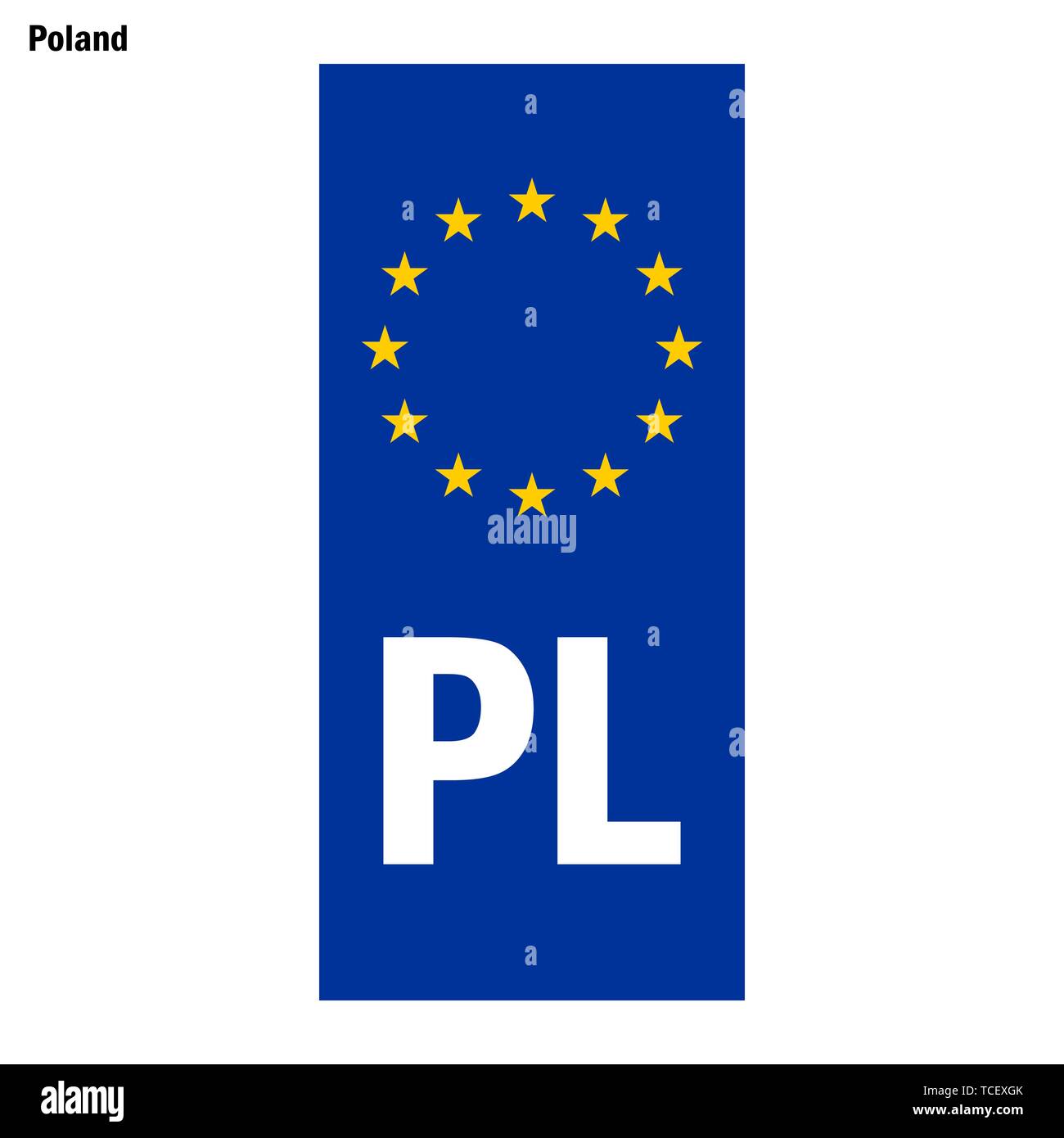 Placas de matrícula de vehículos de Polonia. Identificador del país en la UE. BANDA AZUL EN PLACAS Ilustración del Vector