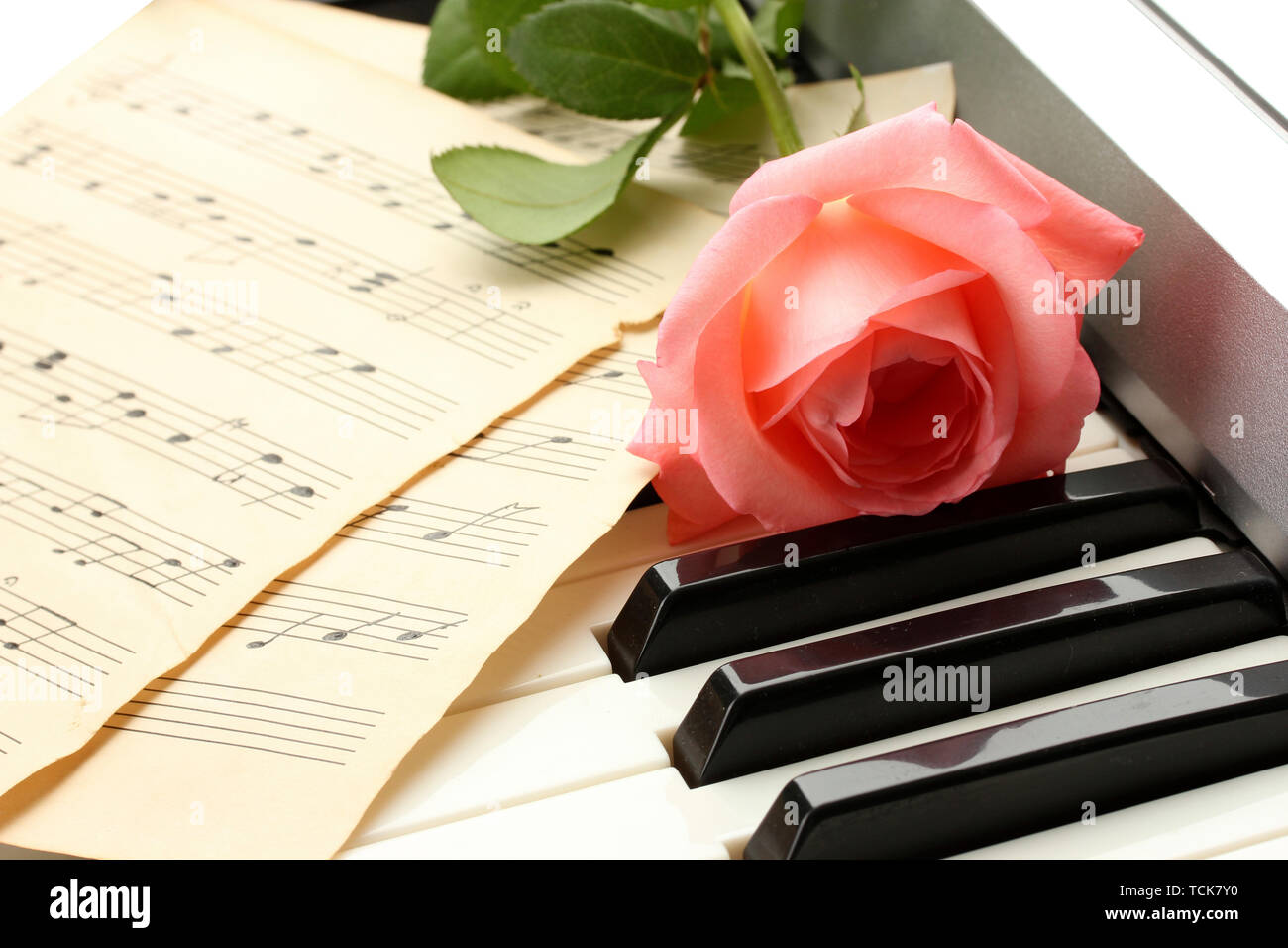 Fondo de teclado de piano con rosa Fotografía de stock - Alamy