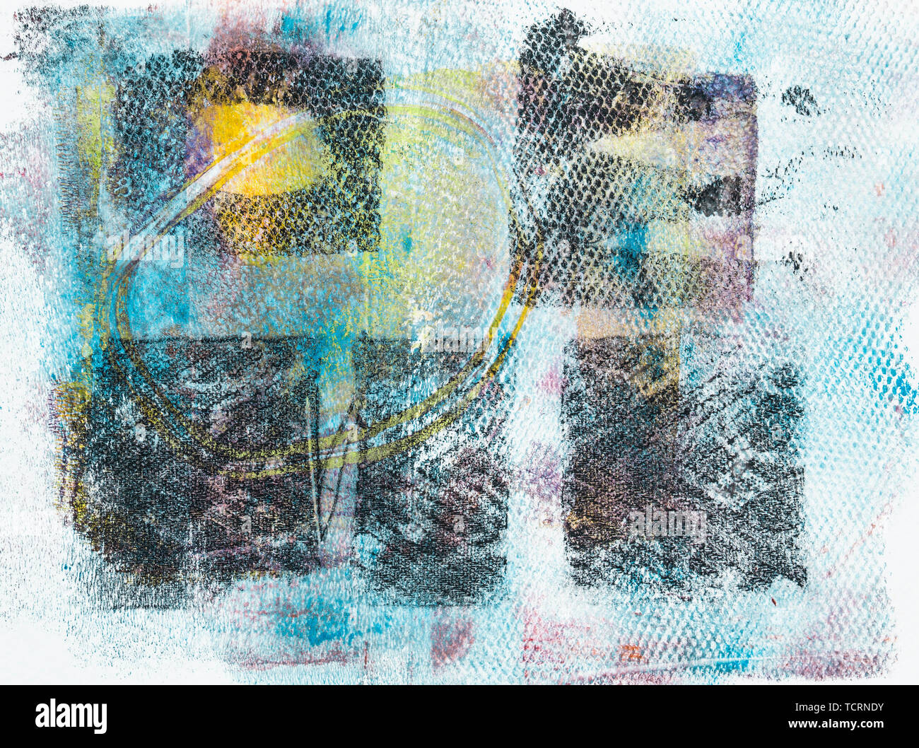 Diseño acrílico abstracto artesanal sobre Papel Acuarela con distintas  texturas de fondo en azul, colores amarillo y negro Fotografía de stock -  Alamy