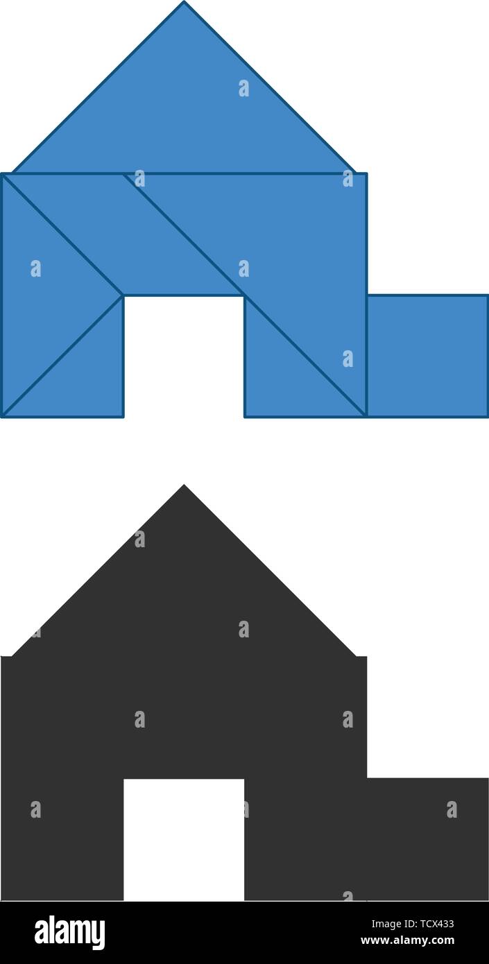 Garaje, Casa Tangram. Chino tradicional puzzle de disección, siete piezas  de mosaico - formas geométricas: triángulos, cuadrados, rombos  paralelogramo. Junta Imagen Vector de stock - Alamy