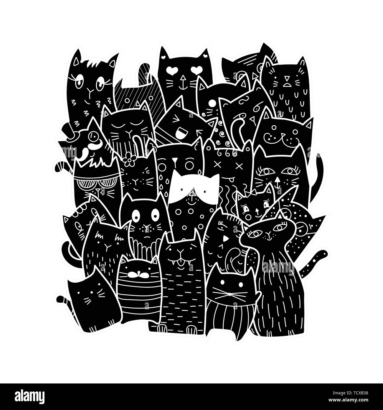 gato bonito no estilo doodle, imprimir em têxteis, em uma t-shirt, na  embalagem, em um cartão postal, decoração de berçário, emblema de pet shop.  ilustração vetorial 5846850 Vetor no Vecteezy