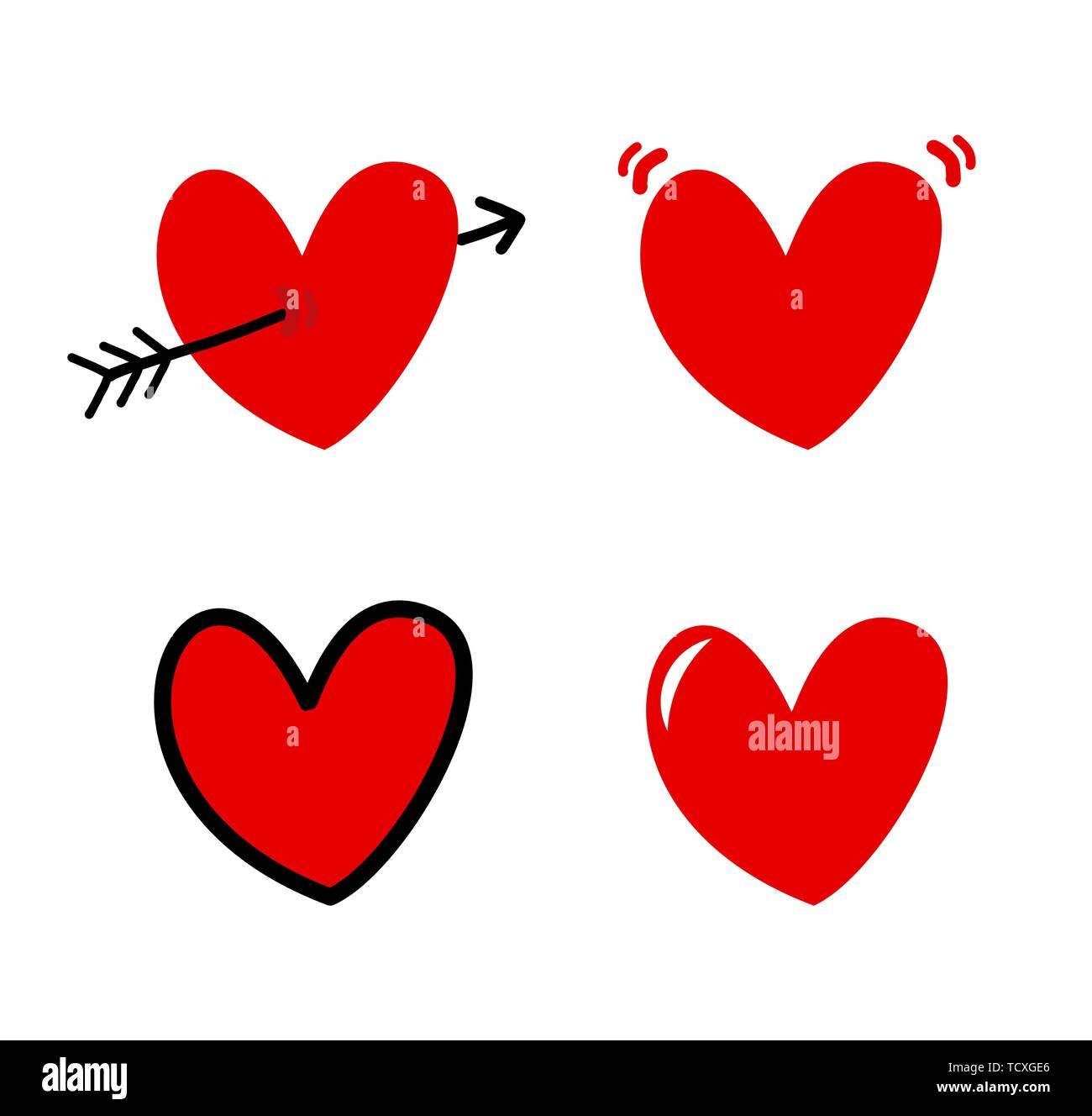 Iconos de corazones de dibujos animados. Ilustración vectorial Imagen  Vector de stock - Alamy