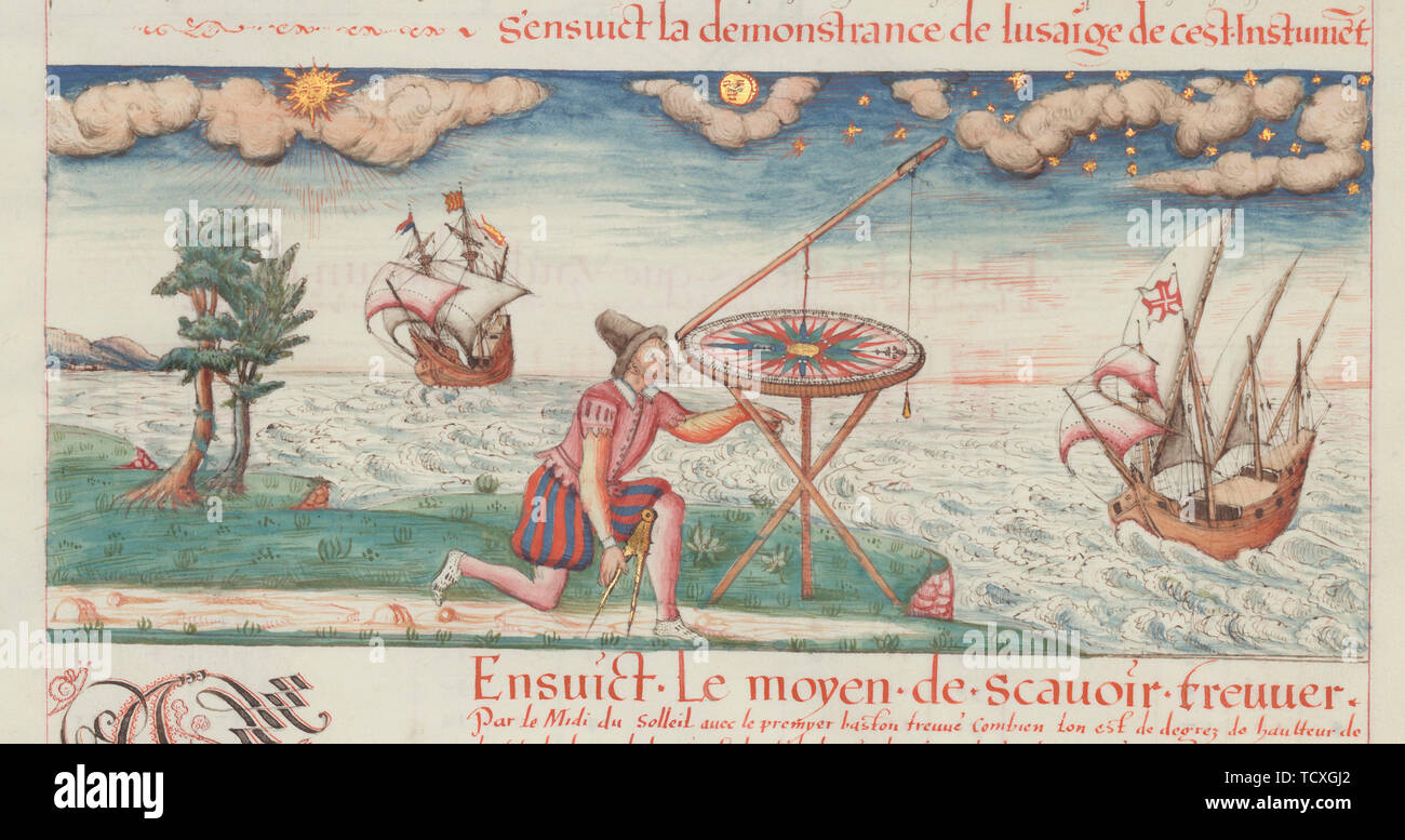 Ilustración de 'Les estrena ?uvres de Jacques de Vaulx, pillote en la marina", de 1583. Creador: De Vaulx (Devaulx), Jacques (1557-1597). Foto de stock