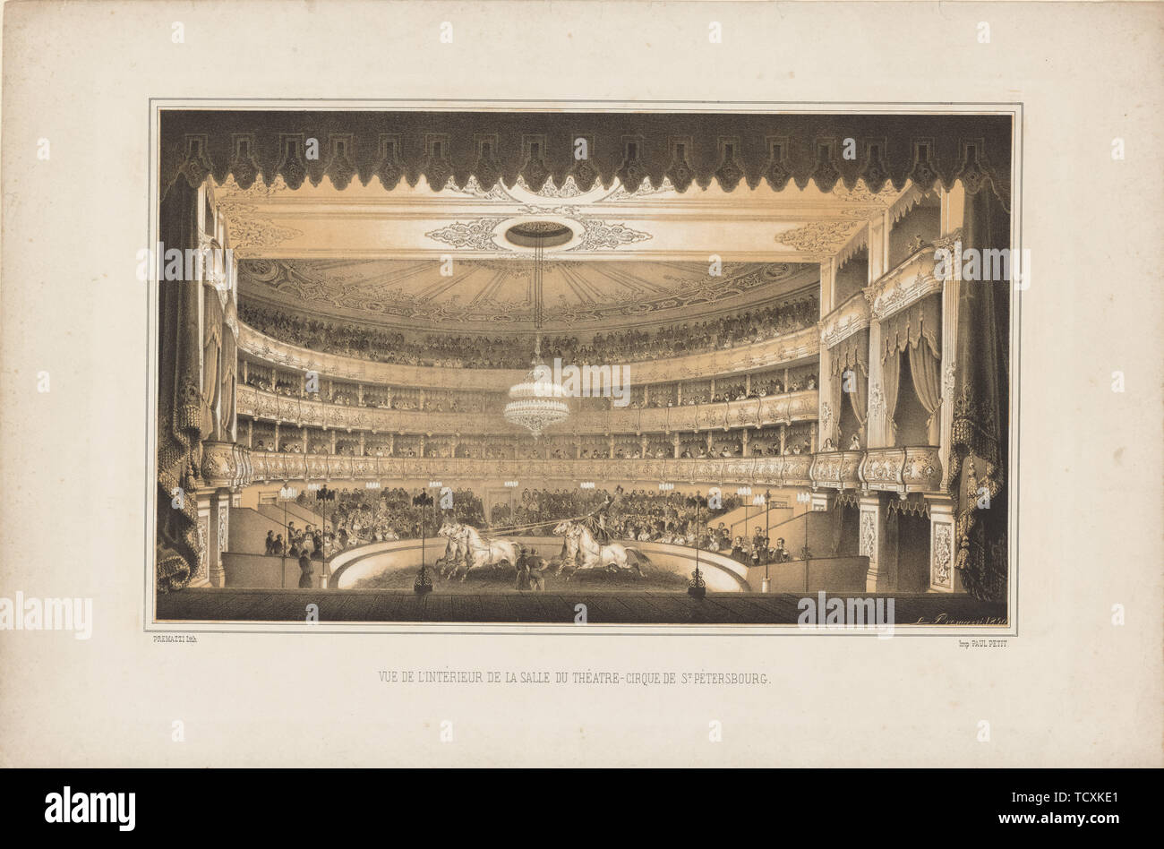 Interior del Teatro Circo ecuestre en San Petersburgo, 1850. Creador: Premazzi, Ludwig (Luigi) (1814-1891). Foto de stock