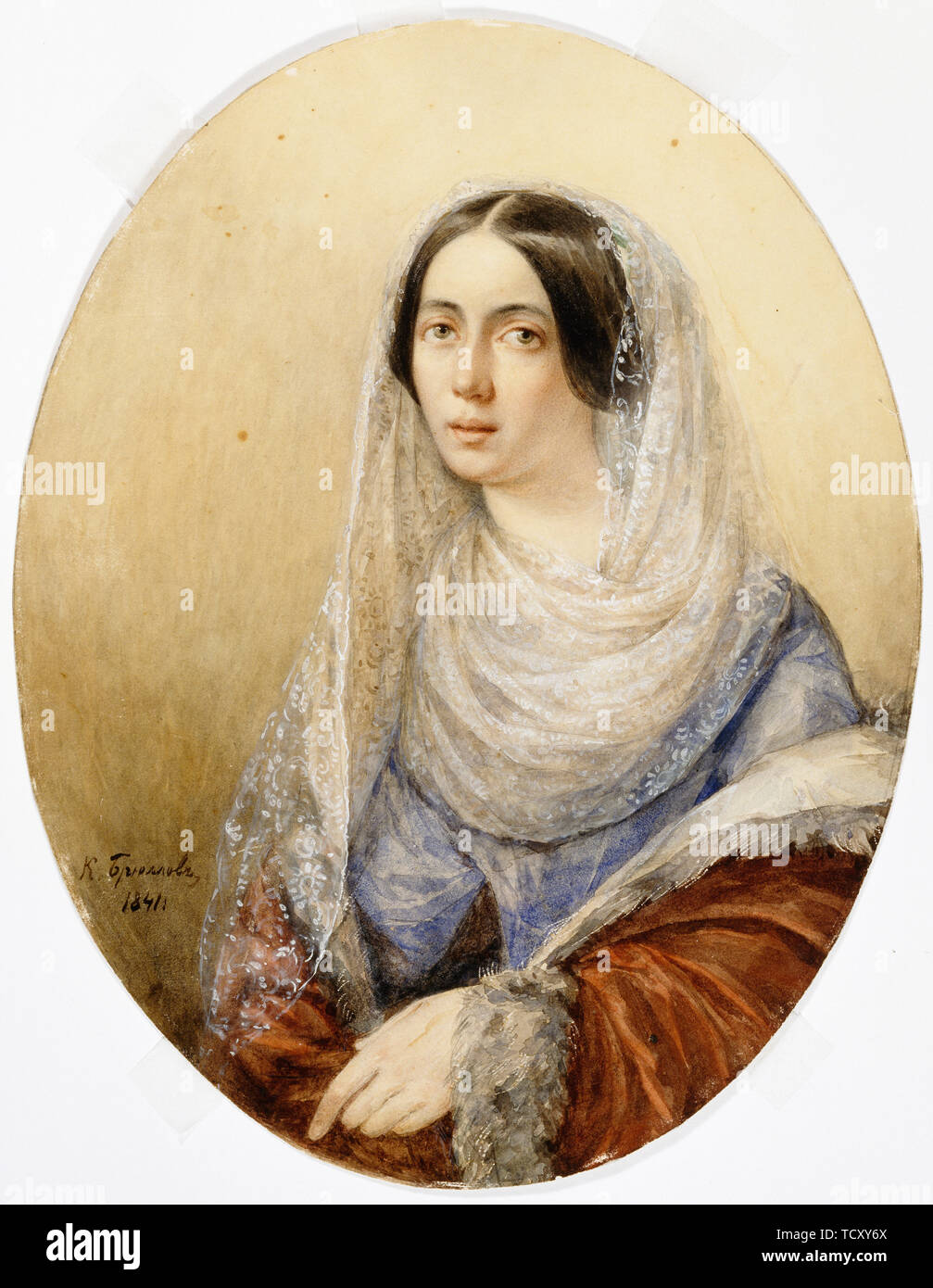 Retrato de una joven dama, 1841. Creador: Karl Briulov, Pavlovich (1799-1852). Foto de stock