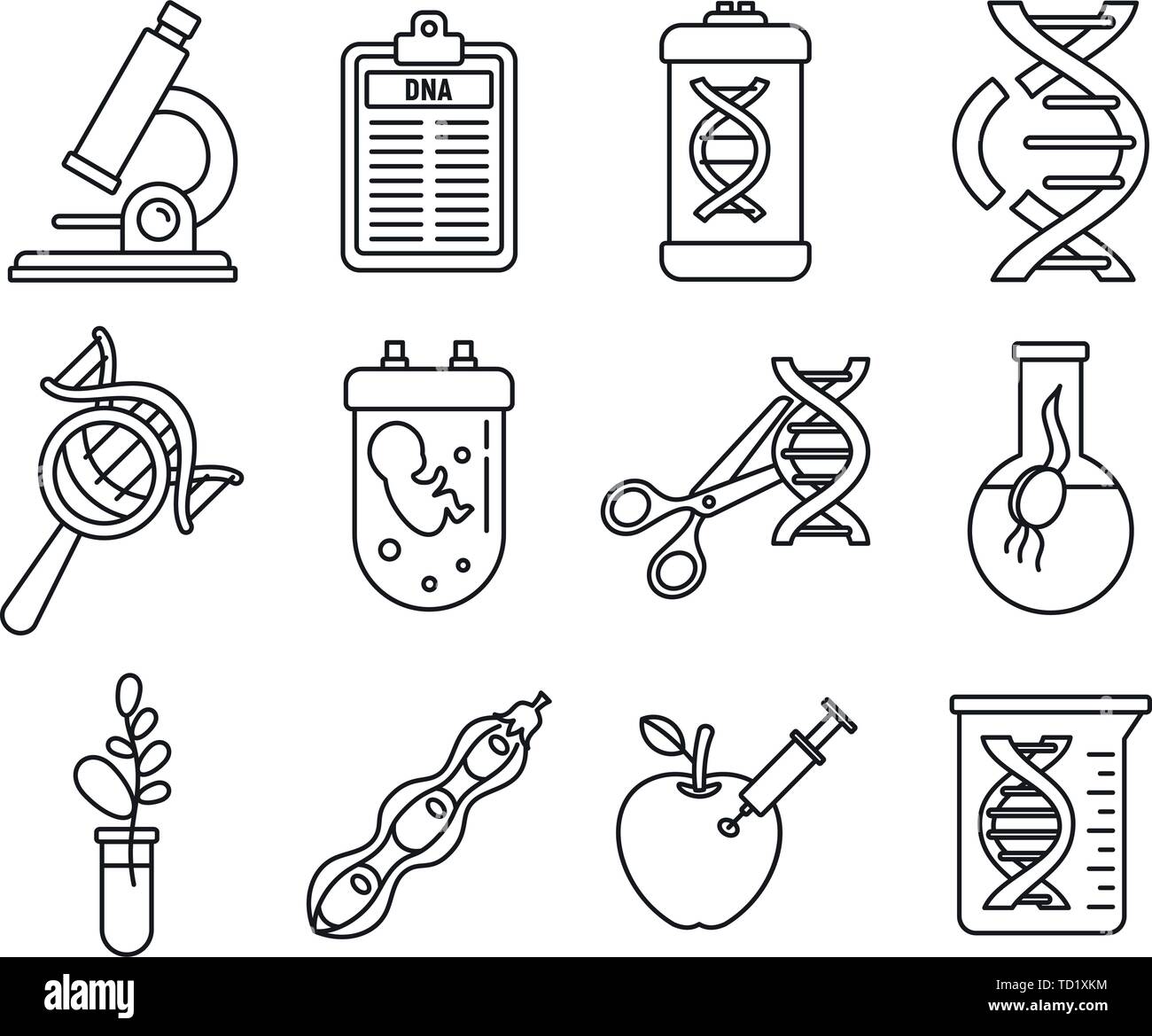Iconos de la ingeniería genética de ADN. Esquema establecido de ingeniería  genética ADN vector iconos para diseño web aislado sobre fondo blanco  Imagen Vector de stock - Alamy