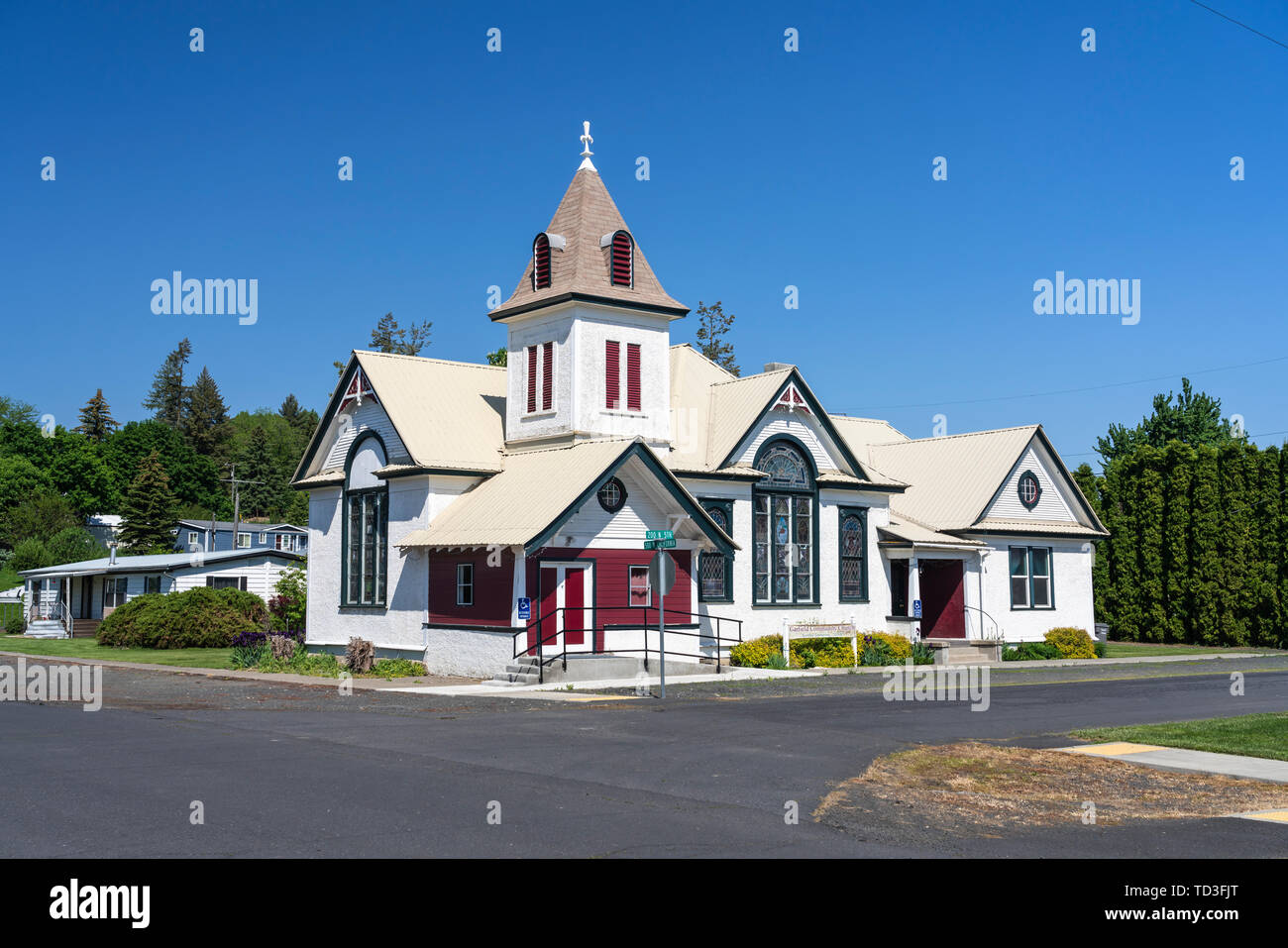 El Garfield Community Church en Garfield, Palouse, Washington, EE.UU. Foto de stock