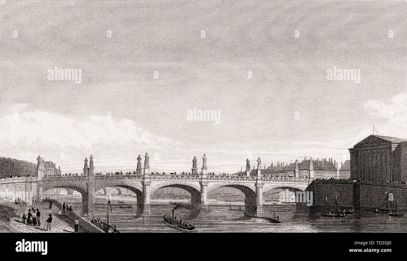 Pont Louis XVI, Pont de la Concorde, París, antiguos grabados de acero, 1831 imprimir Foto de stock