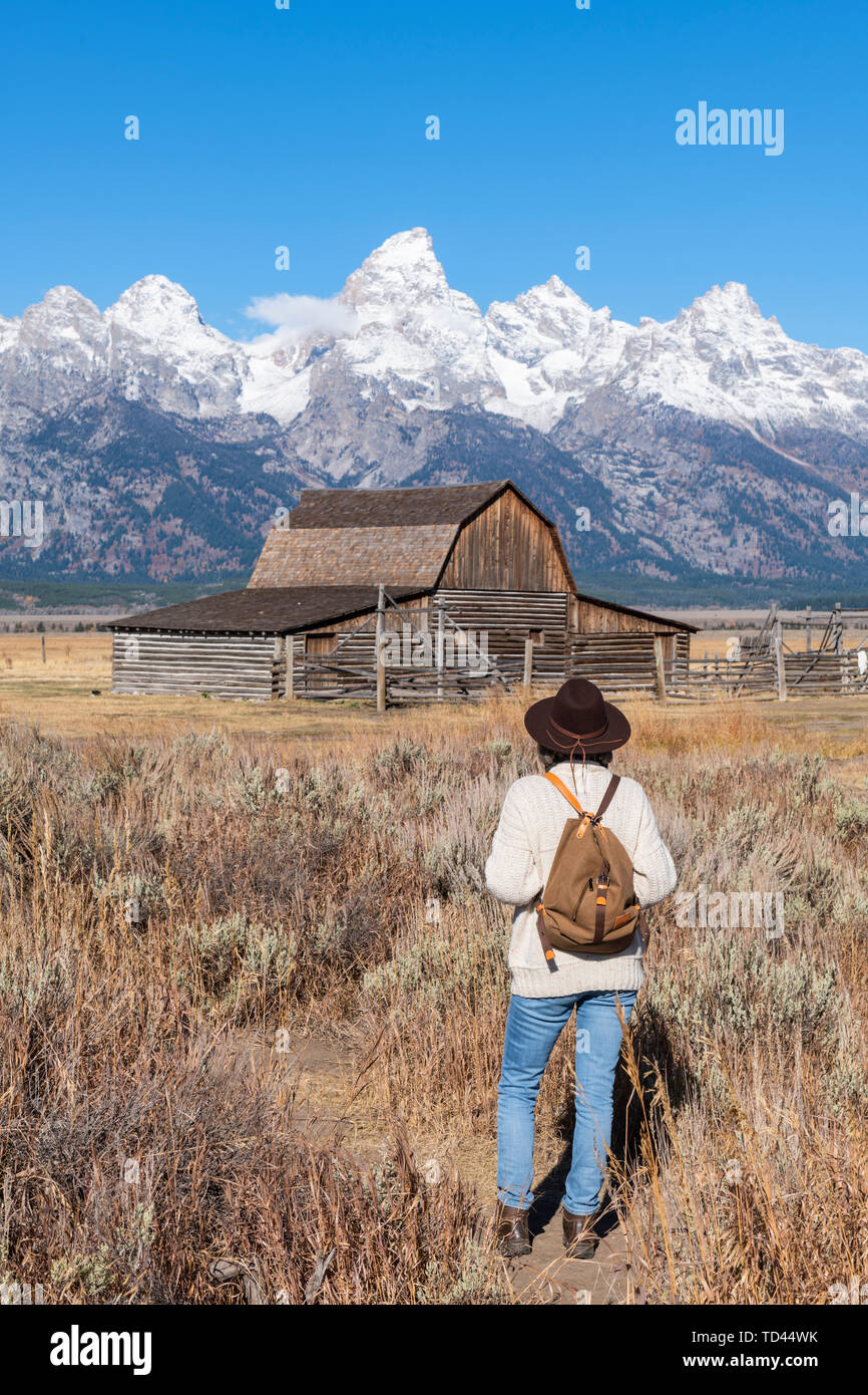 Fila mormón y Teton Range, parque nacional Grand Teton, Wyoming, Estados Unidos de América, América del Norte Foto de stock