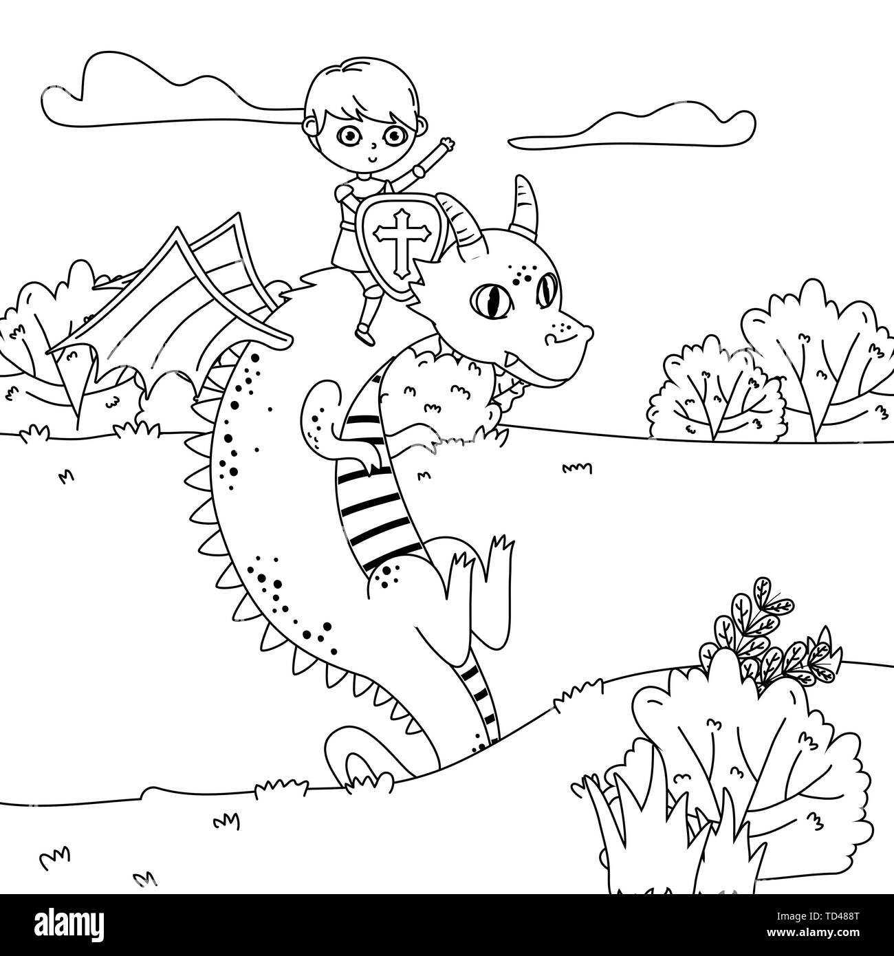 Dragon Y Caballero Diseno Historia De Cuento De Hadas De Fantasia Medieval Reino De Hadas Juego Y La Historia Tema Ilustracion Vectorial Imagen Vector De Stock Alamy