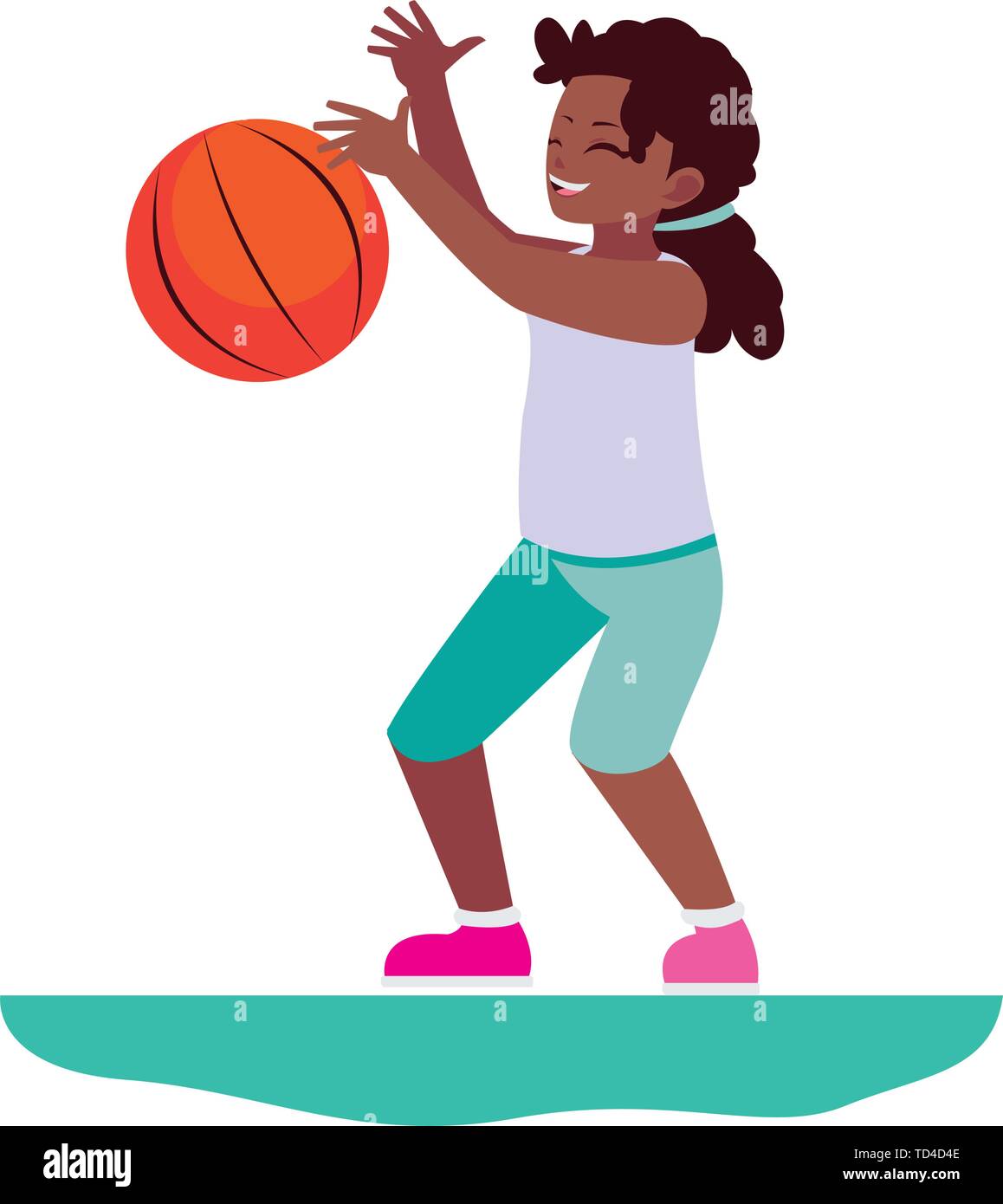 Feliz Afro Nina Jugando Baloncesto Diseno De Ilustraciones Vectoriales Imagen Vector De Stock Alamy