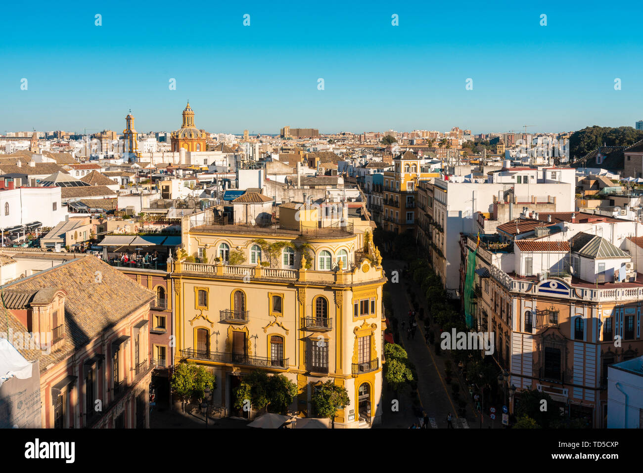 Vista del centro histórico de Sevilla desde la parte superior de la Catedral de Sevilla, Sevilla, Andalucía, España, Europa Foto de stock