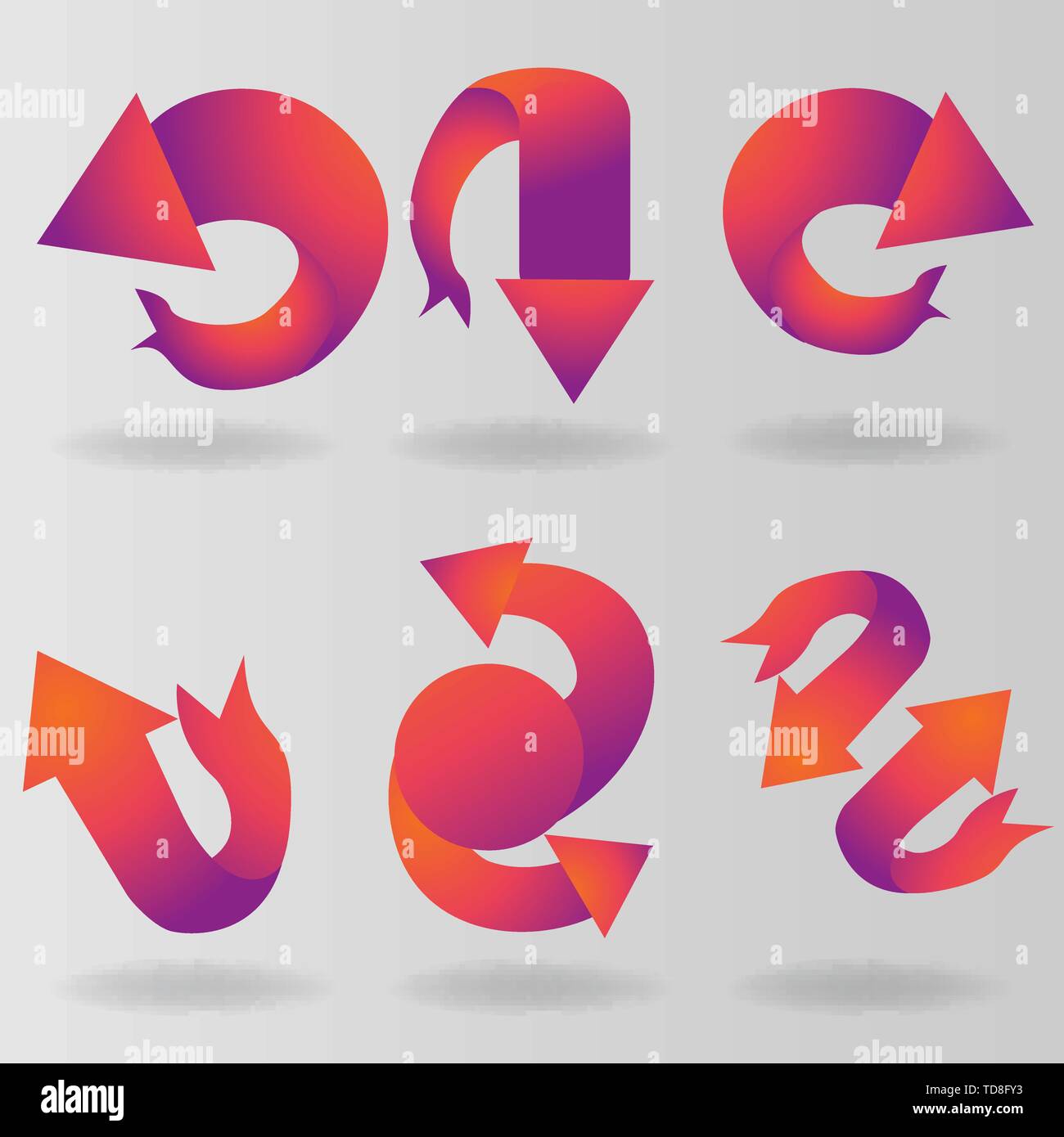 Las flechas de la cinta, la interfaz de seis elementos de decoración para web e impresión, simple actualización iconos, GORRA DEL MUNDIAL XV vectores en rojo púrpura. Ilustración del Vector