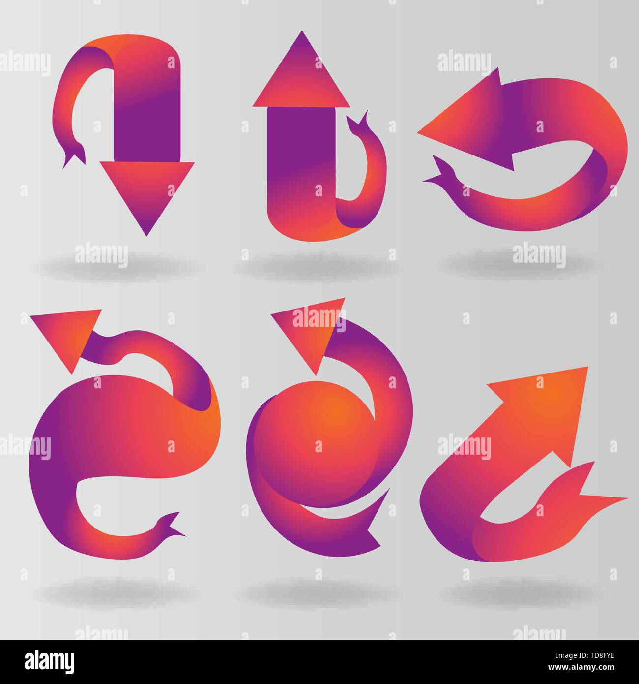 Las flechas de la cinta, la interfaz de seis elementos de decoración para web e impresión, simple actualización iconos, GORRA DEL MUNDIAL XV vectores en rojo púrpura. Ilustración del Vector