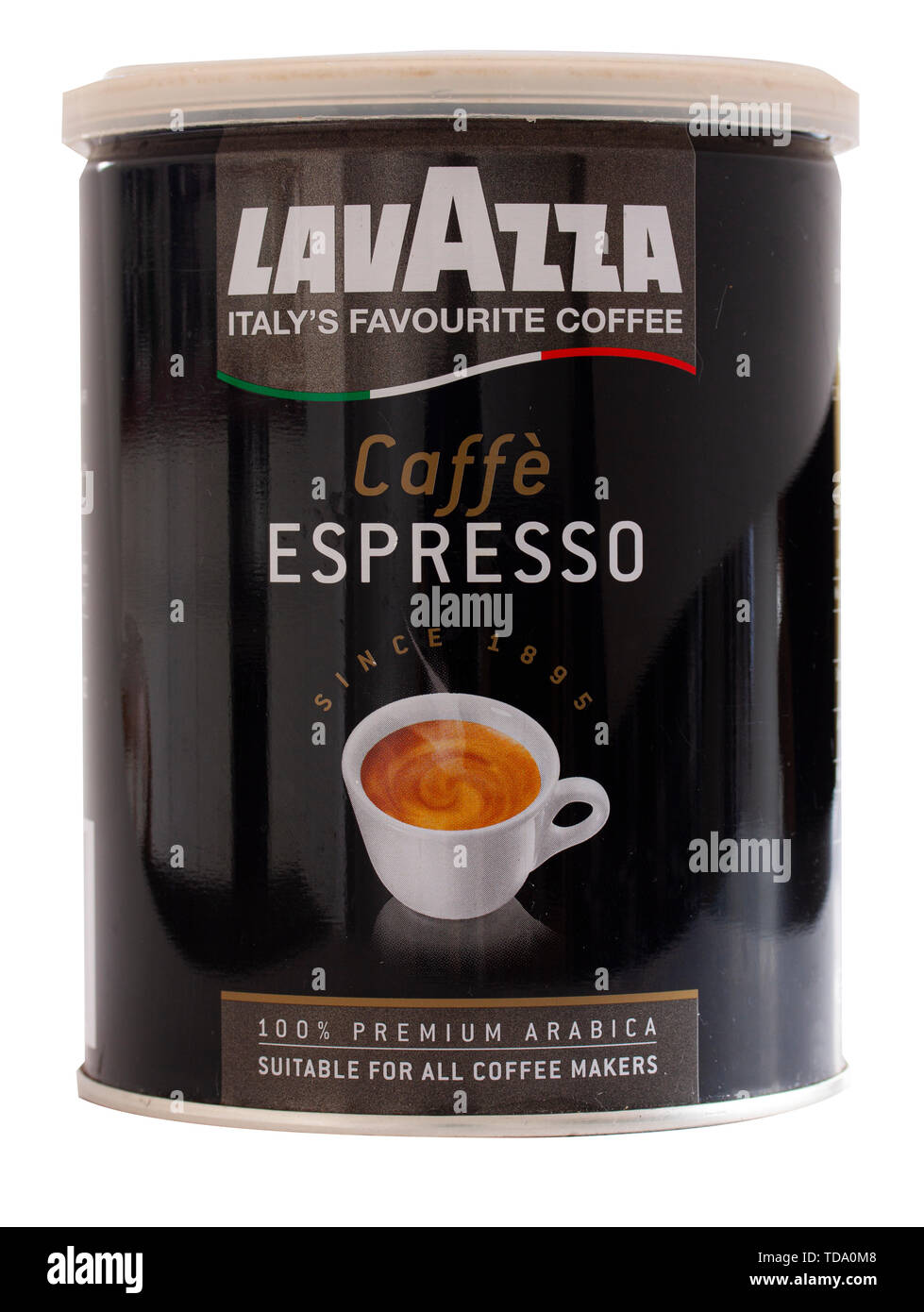 Lavazza espresso Café puede aislado sobre fondo blanco. Lavazza es una marca  de café italiano Fotografía de stock - Alamy