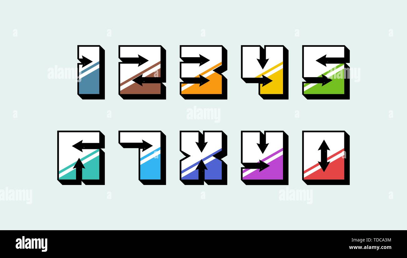 Numeros Coloridos 3d Conjunto Estilo Vintage Retro Con Flechas