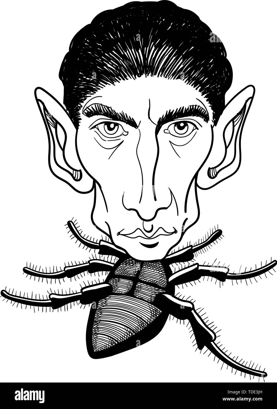 Franz Kafka arte de línea vertical. Él era un judío bohemio de habla alemana novelista y escritor de cuentos. Vector Ilustración del Vector
