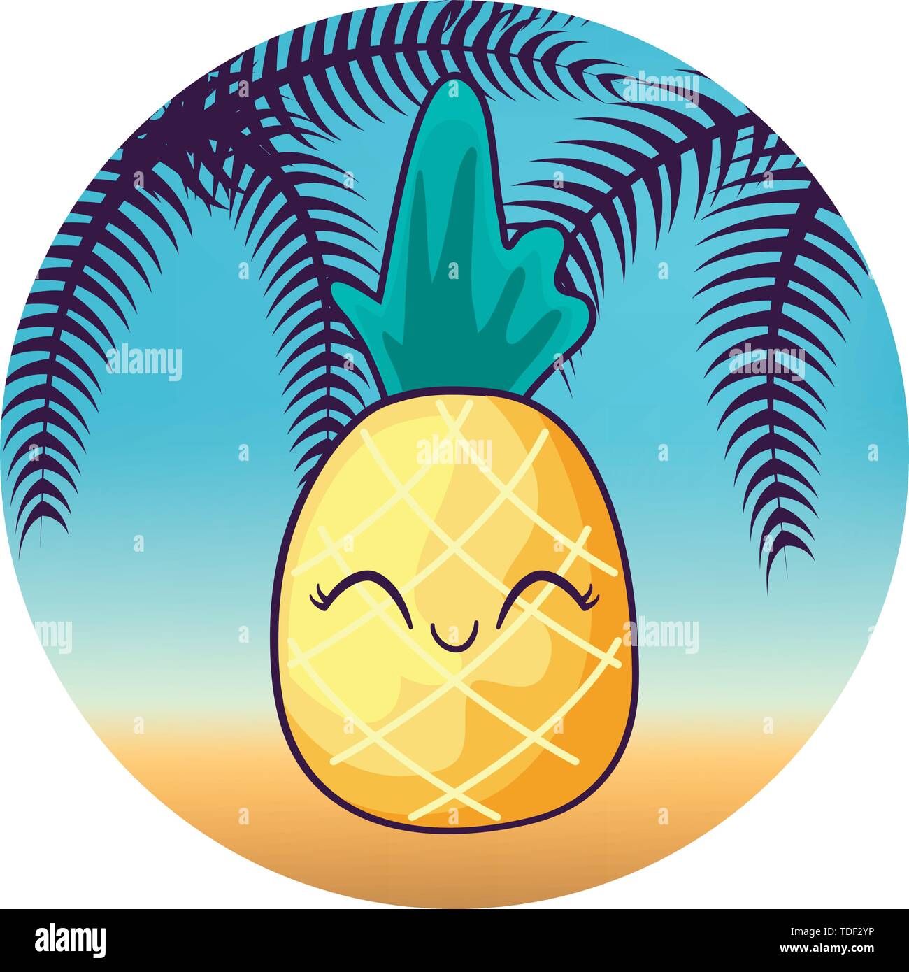 Kawaii Piña Palmera tropical con bastidor en ilustración vectorial diseño  Imagen Vector de stock - Alamy