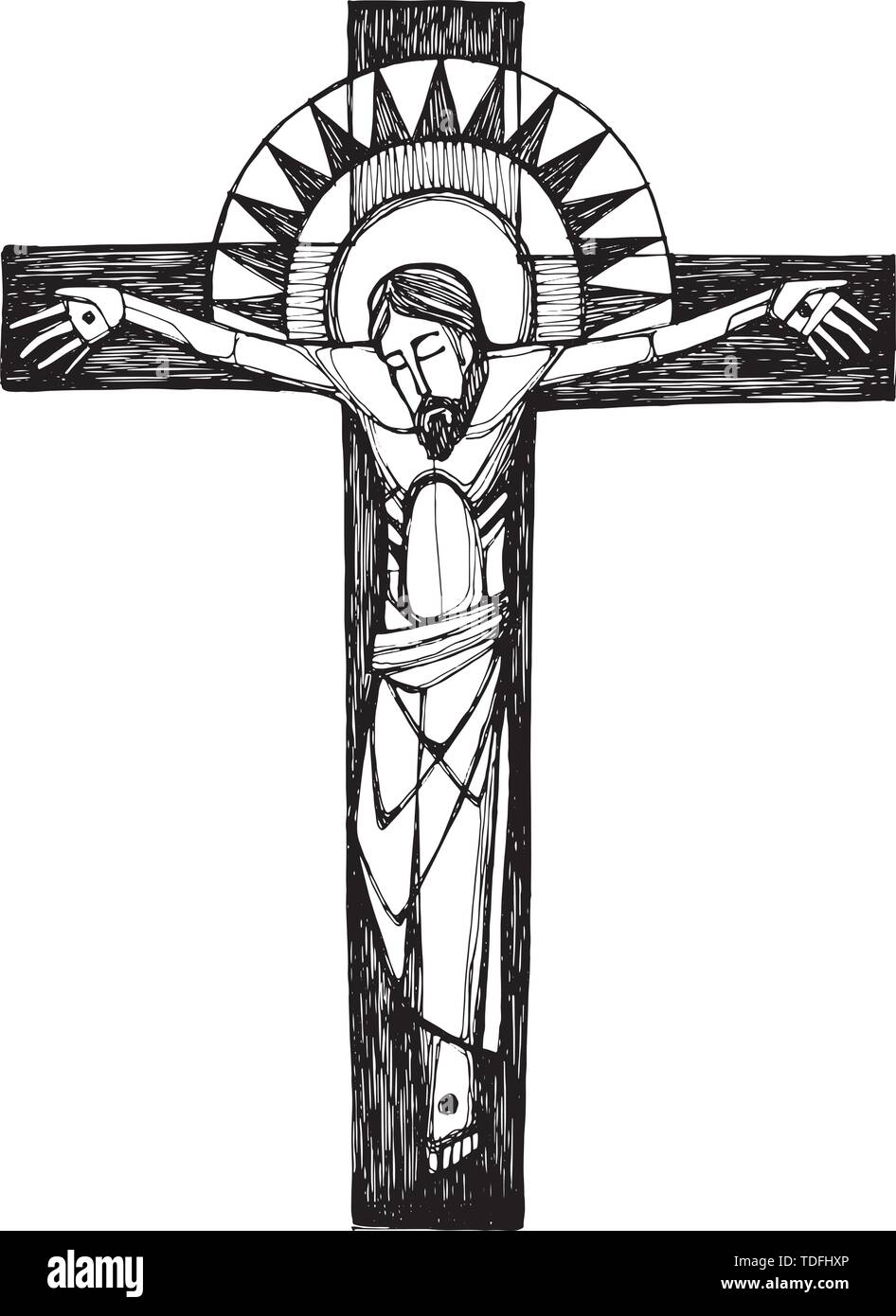 Ilustración Vectorial Dibujada A Mano O Un Dibujo De Jesucristo En La Cruz Imagen Vector De 4239