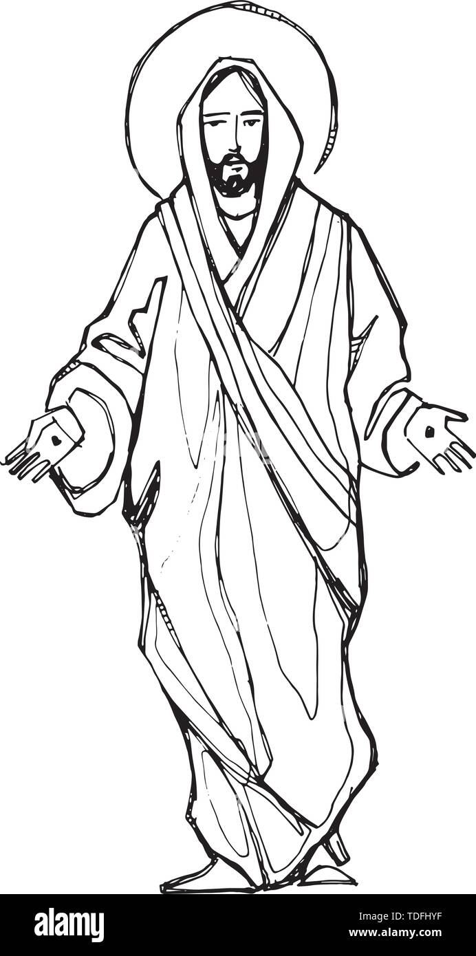 Ilustracion Vectorial Dibujada A Mano O Un Dibujo De Jesucristo Con Los Brazos Abiertos Imagen Vector De Stock Alamy