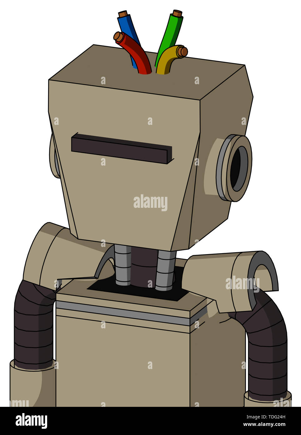 Estilo de retrato robot con cabeza de caja marrón y negro visor cyclops y  pelo de alambre Fotografía de stock - Alamy