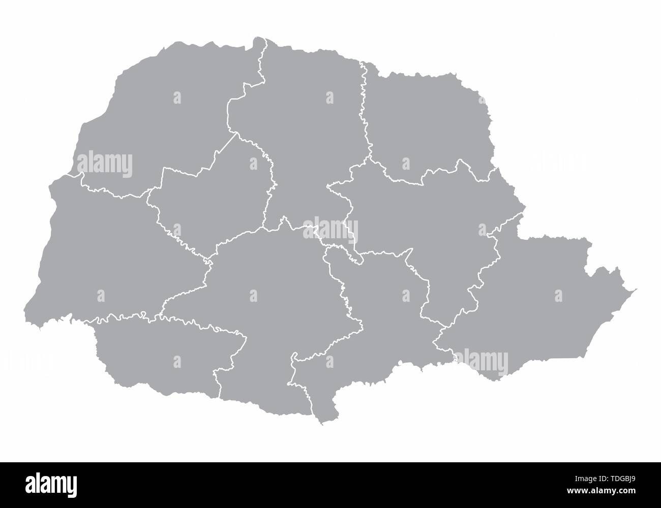 Un mapa de grises de divide en regiones del estado de Paraná, Brasil Ilustración del Vector