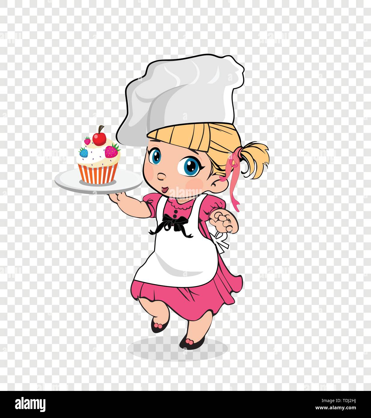 Nina Chef Con Pastel En Placa Cabrito En Delantal Y Sombrero Con Pastel En La Bandeja Personaje Menu Del Bebe Cocina Cocina Nino Aislado En Backgr Transparente Imagen Vector De Stock