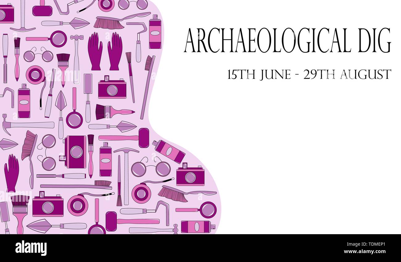 Ilustracion Con Herramientas De Geologo Arqueologo Constructor Poster Plantilla Estilo De Dibujos Animados Plana Ilustracion Vectorial Imagen Vector De Stock Alamy