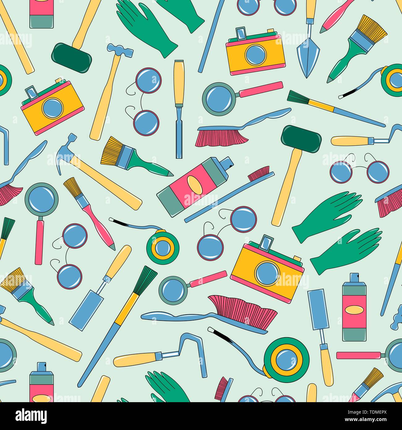 Patron Sin Fisuras Con Herramientas De Geologo Arqueologo Constructor Estilo De Dibujos Animados Plana Ilustracion Vectorial Imagen Vector De Stock Alamy