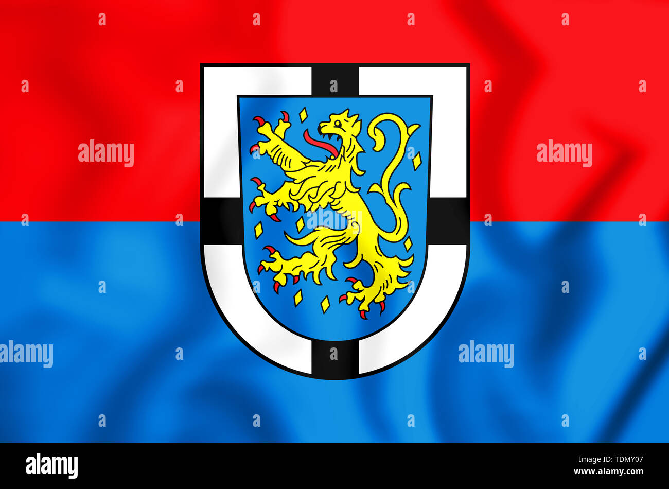 3D Bandera de Bad Marienberg (Westerwald), Renania-Palatinado, Alemania. Ilustración 3D. Foto de stock