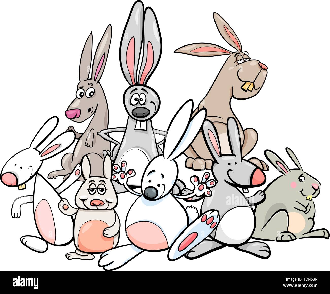 Ilustración de dibujos animados de conejos divertidos personajes de  animales grupo Imagen Vector de stock - Alamy