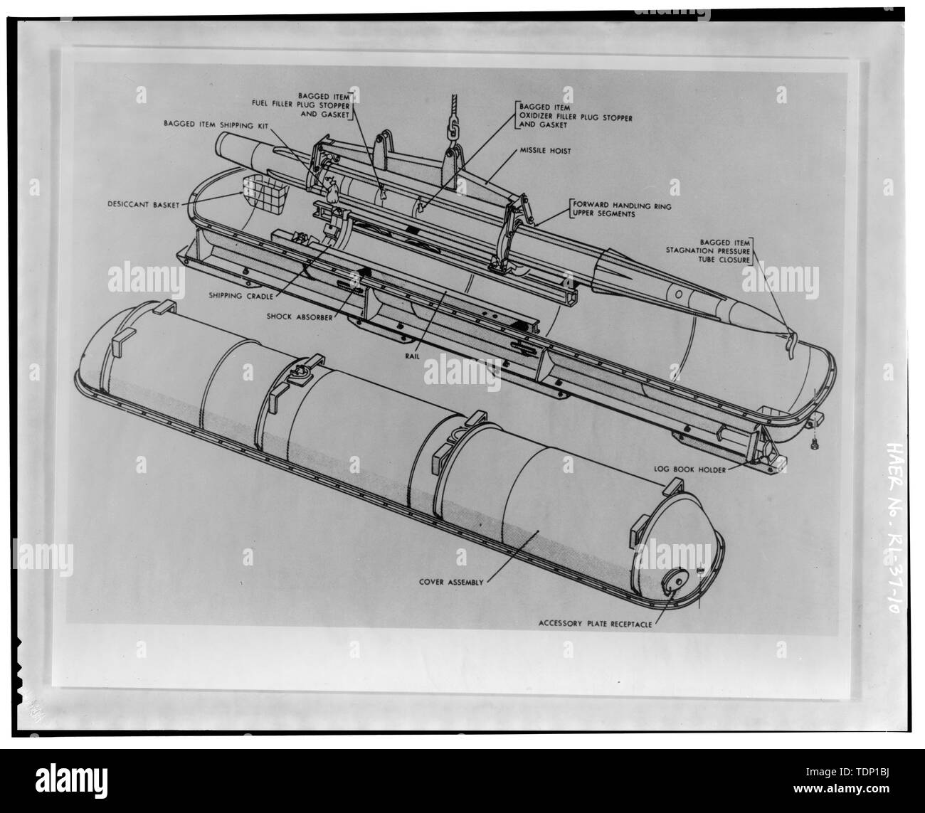 Fotocopia del dibujo del contenedor de envío de misiles de procedimientos y  ejercicios para la Nike Ajax System, Departamento del Manual de Campo del  Ejército, FM-44-80 del Instituto de Historia Militar, Carlisle