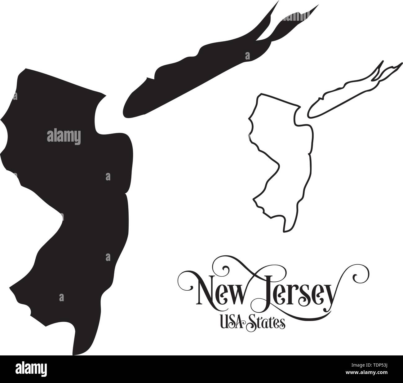 Mapa de los Estados Unidos de América (EE.UU.), Estado de Nueva Jersey - Ilustración sobre fondo blanco. Ilustración del Vector