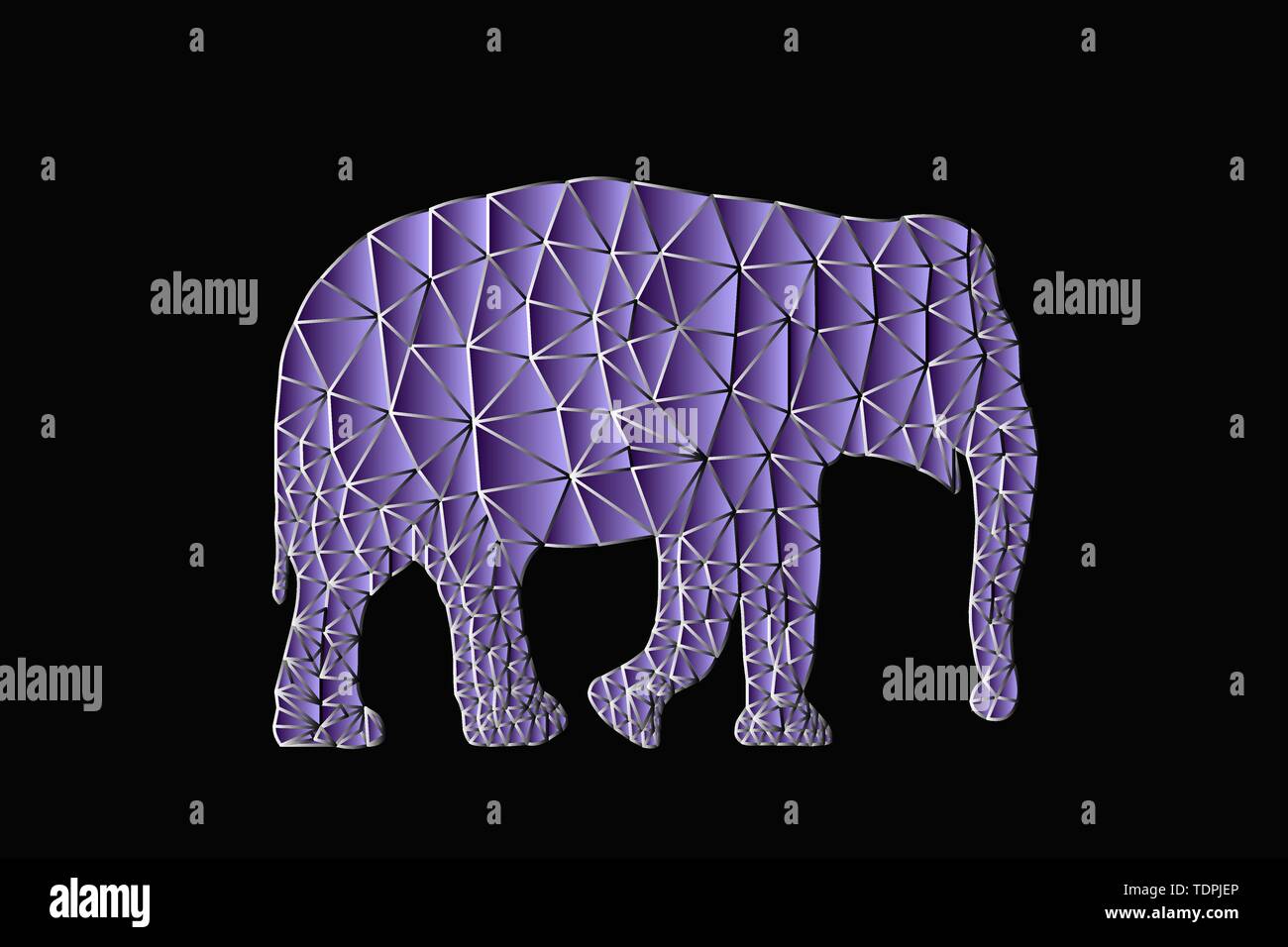 Vector Animal Elefante Geometrica Poligonal Sobre Fondo Negro