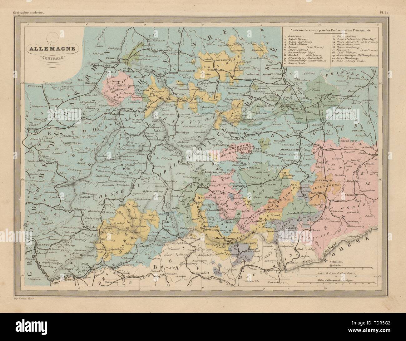 Allemagne Centrale. Alemania Central. De Malte BRUN c1871 antigua gráfico de mapa Foto de stock