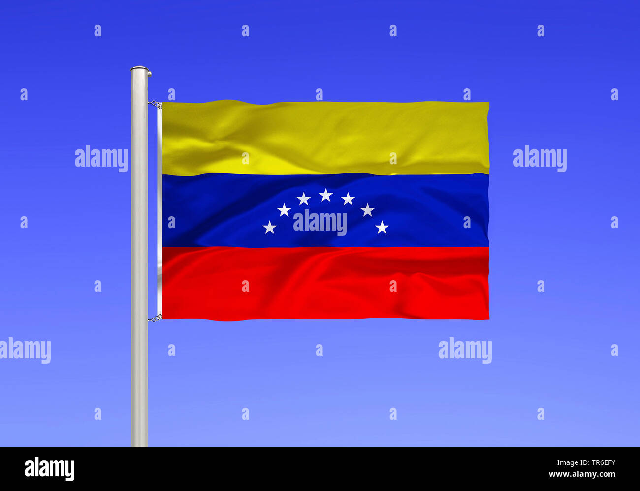 Bandera de Venezuela contra el cielo azul, Venezuela Foto de stock