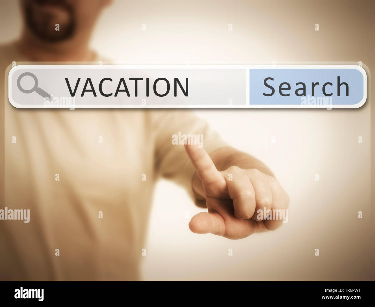 Búsqueda en internet con la palabra clave de búsqueda vacaciones Foto de stock