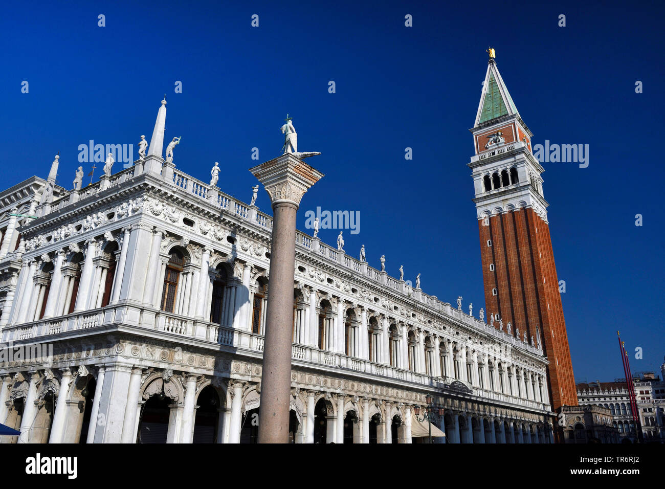 El Campanile de San Marcos y la Biblioteca Marciana, Italia, Venecia Foto de stock