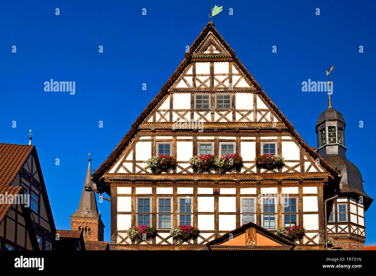 El edificio histórico del ayuntamiento, en Alemania, en Renania del Norte-Westfalia, Westfalia Oriental, Hoexter Foto de stock