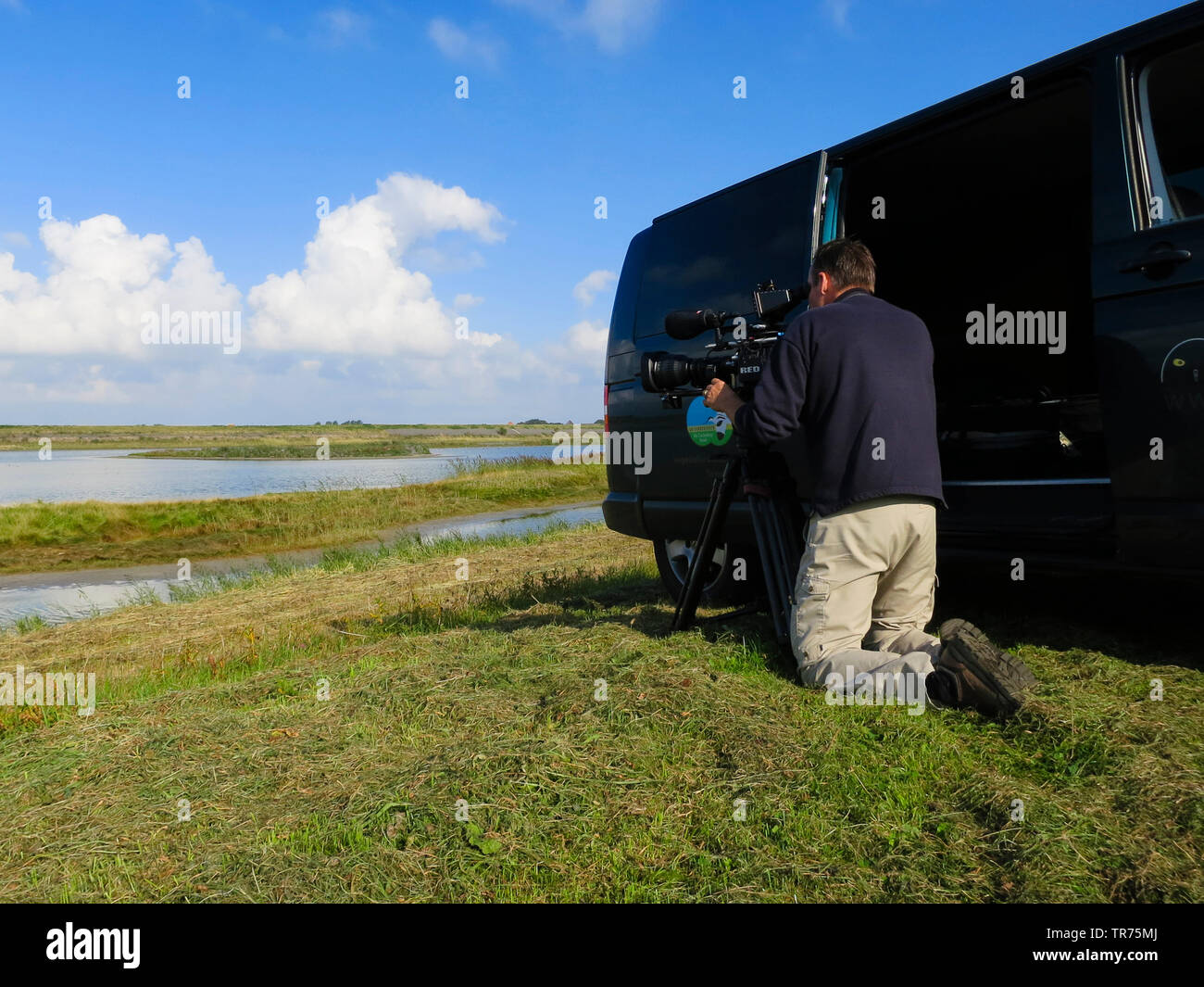 Observador de aves tomando fotos, Holanda, Texel Foto de stock
