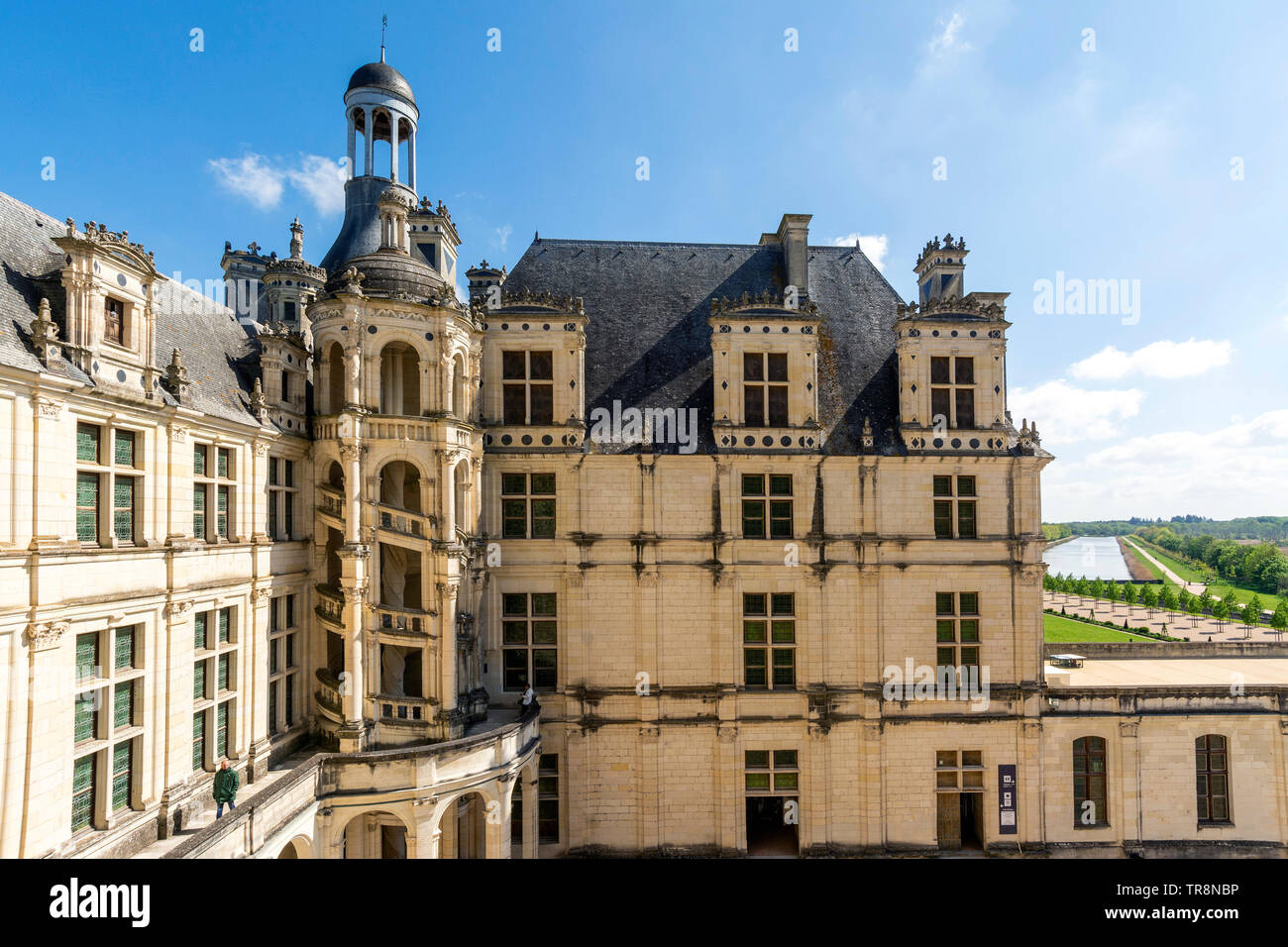 Fuera de la torre Royal Chateau de Chambord, , Valle del Loira, Loir-et-Cher, Center-Val departamento de Loire, Francia, Europa Foto de stock