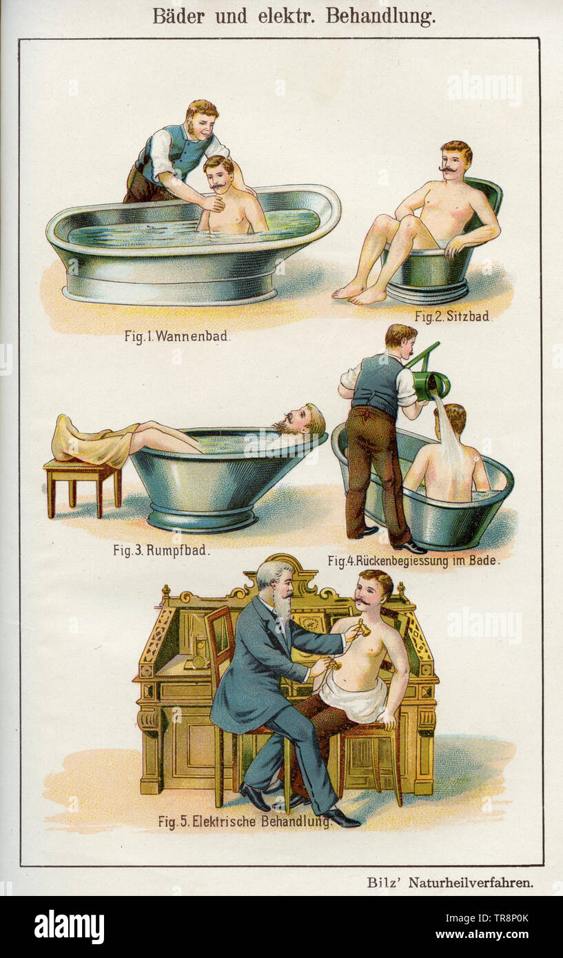 Baños medicinales y su uso , (naturopatía book, 1900) Foto de stock