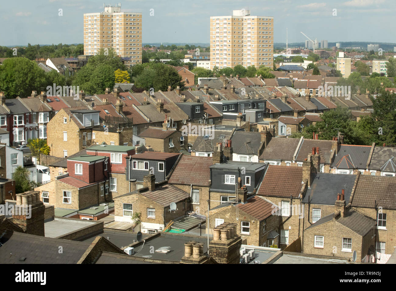 Una vista general de alojamiento en casas y apartamentos en Wood Green, al norte de Londres Foto de stock