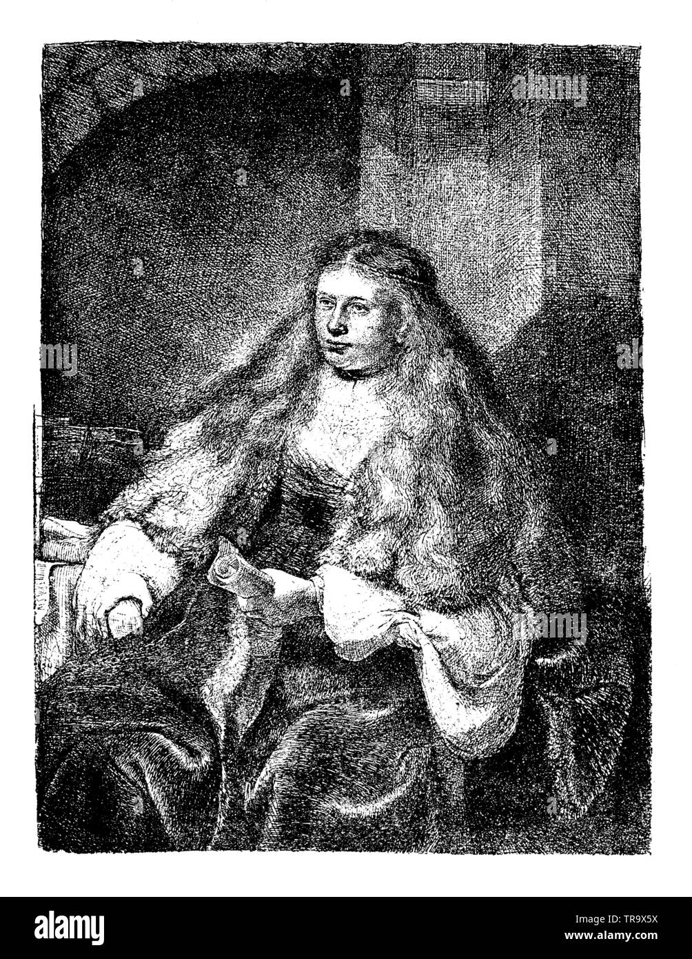 La novia judía. Una rica mujer judía. Después de un grabado en cobre de Rembrandt, , Rembrandt van Rijn (1606-1696) (libro de la historia de la religión, 1923) Foto de stock