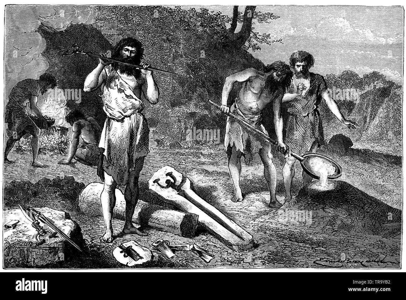 En la Edad de Bronce de fundición , (Libro de Antropología, 1874) Foto de stock