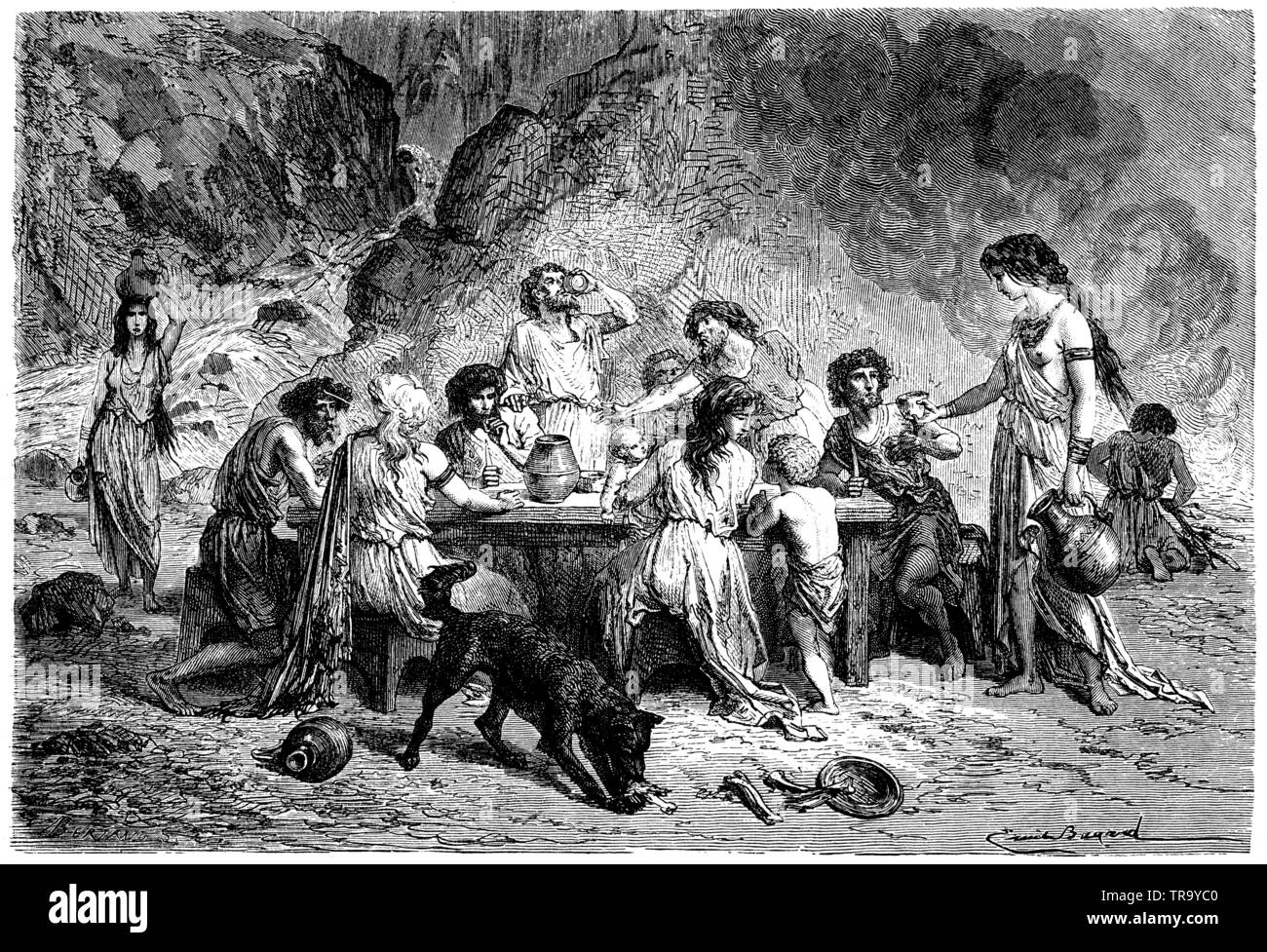 Comida de invitado en la Edad de Bronce, , (Libro de Antropología, 1874) Foto de stock