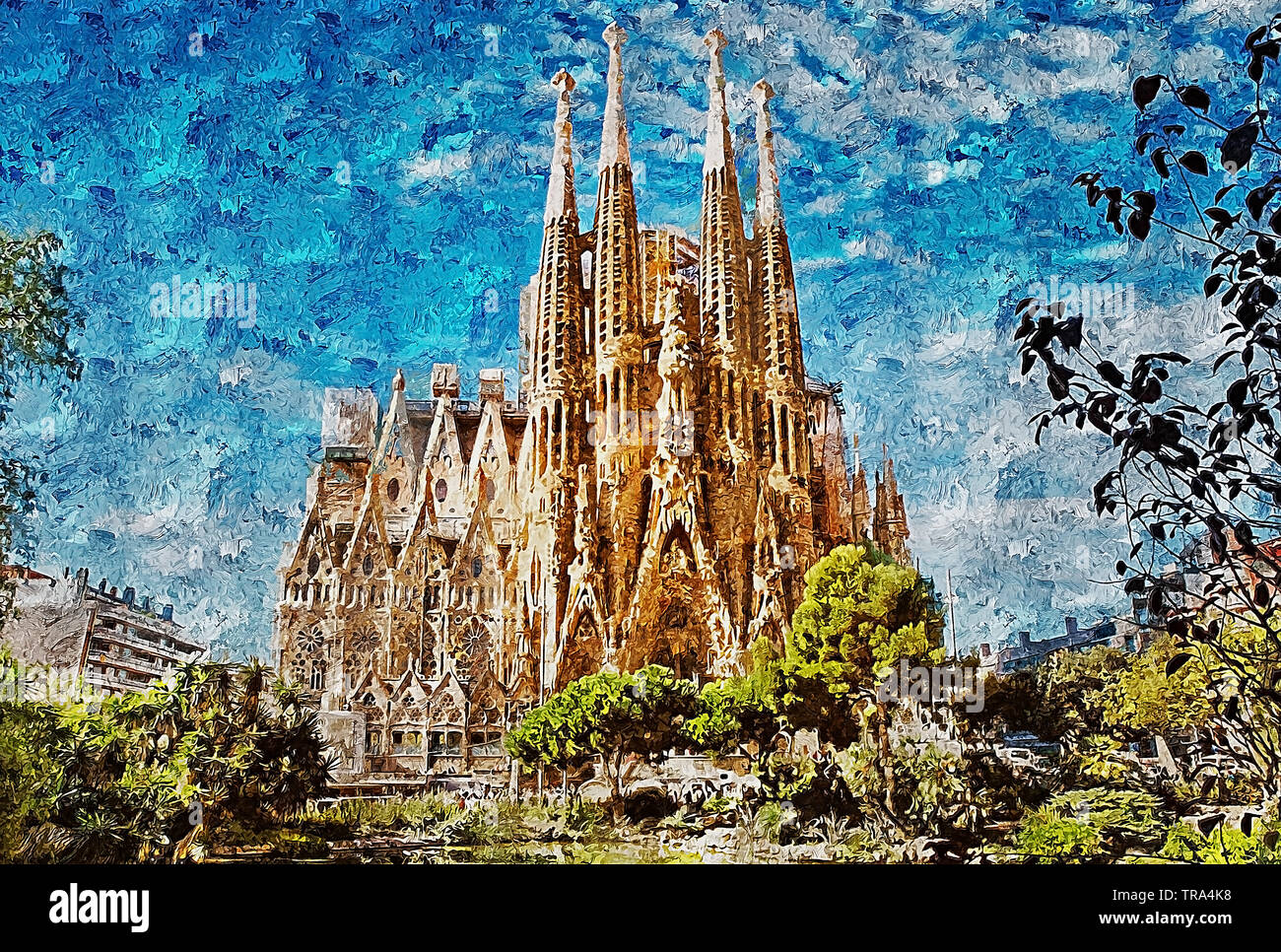La Sagrada Familia de Barcelona. Una gran basílica católica obra maestra del arquitecto Antoni Gaudí, el máximo exponente del modernismo catalán. Foto de stock
