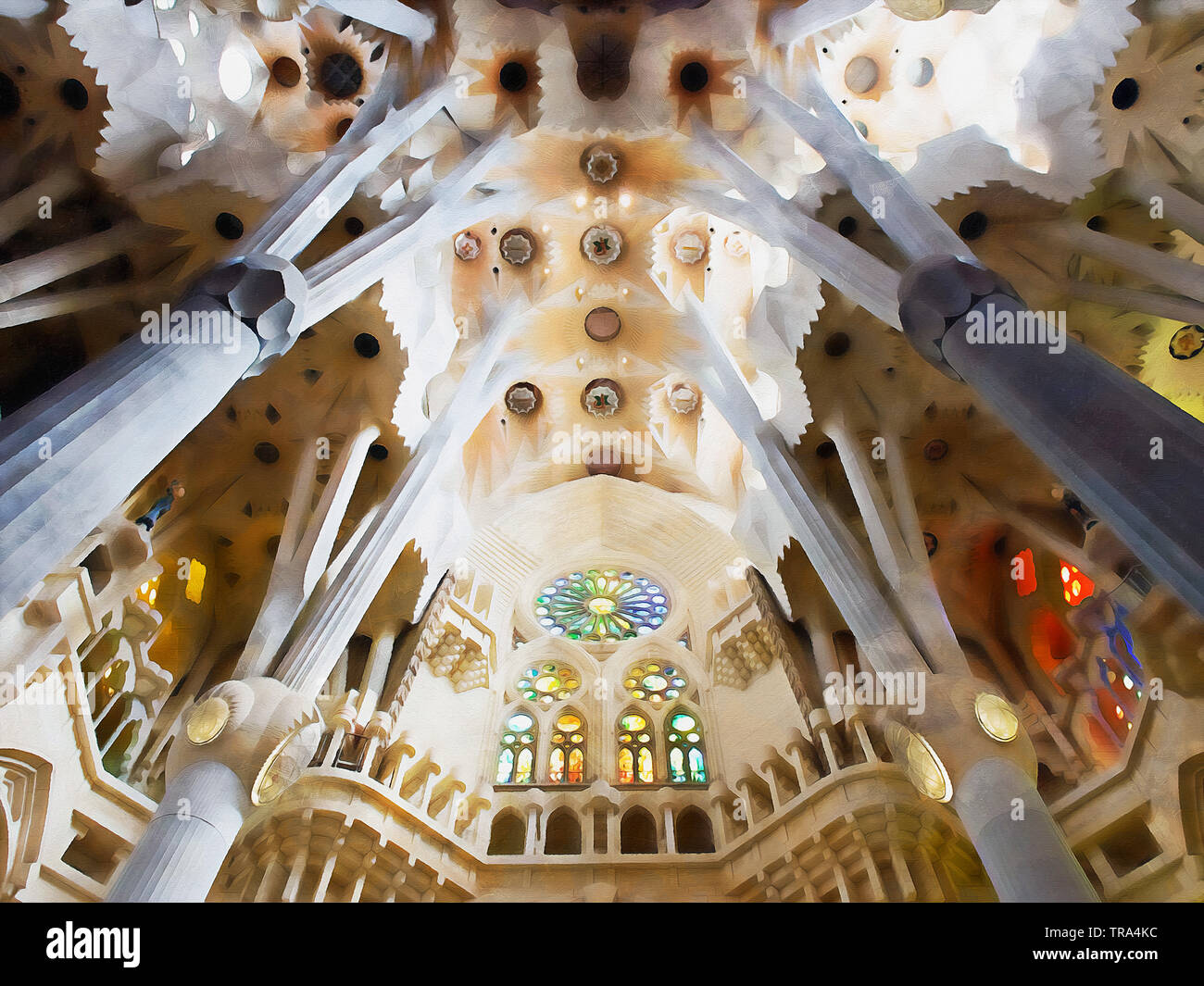 La Sagrada Familia de Barcelona. Una gran basílica católica obra maestra del arquitecto Antoni Gaudí, el máximo exponente del modernismo catalán. Foto de stock