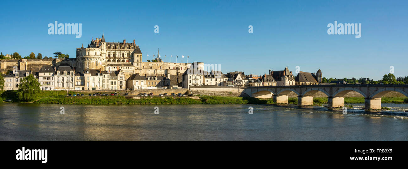 Castillo de Amboise en el río Loira, Valle del Loira, Indre-et-Loire, Center-Val Departement de Loire, Francia, Europa Foto de stock