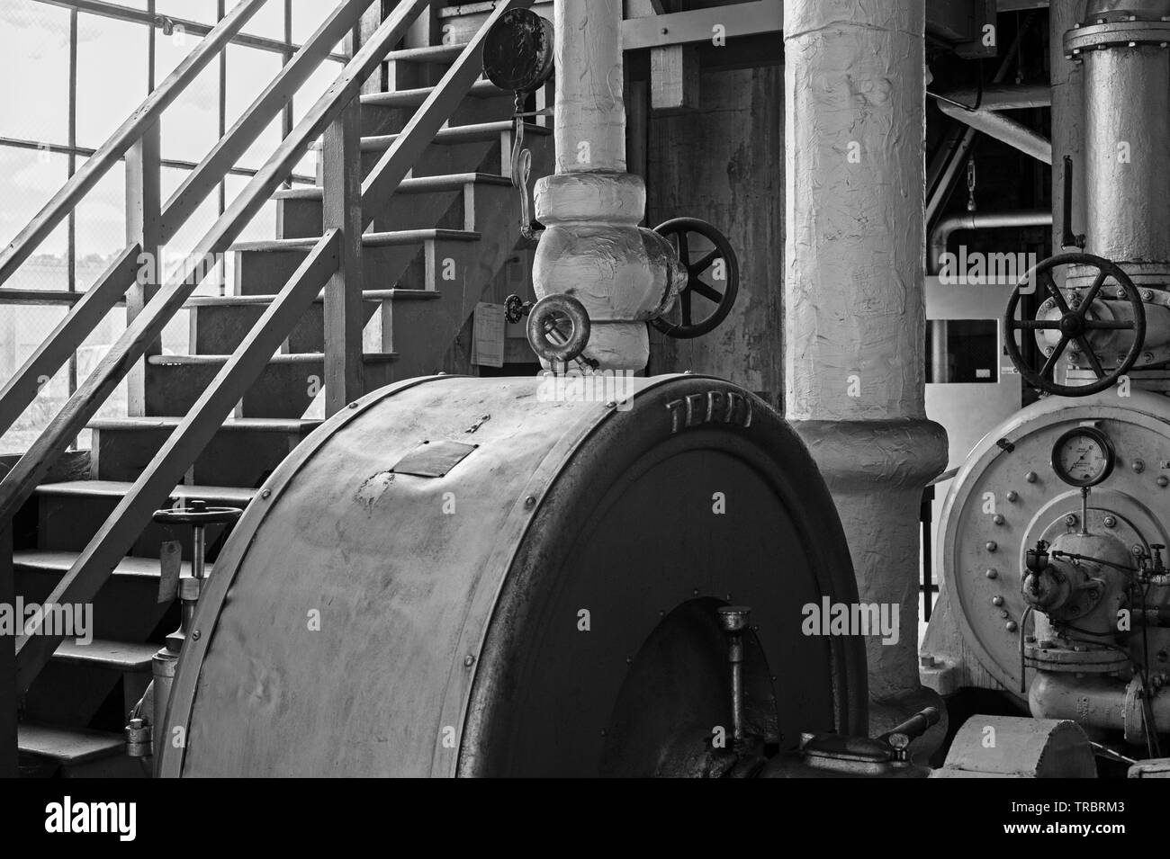 Interior de la histórica planta de vapor en el sur de Seattle, área de George Town Foto de stock